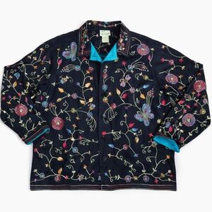 The Quacker Factory butterfly floral beaded and embroidery cotton jacket size 1X